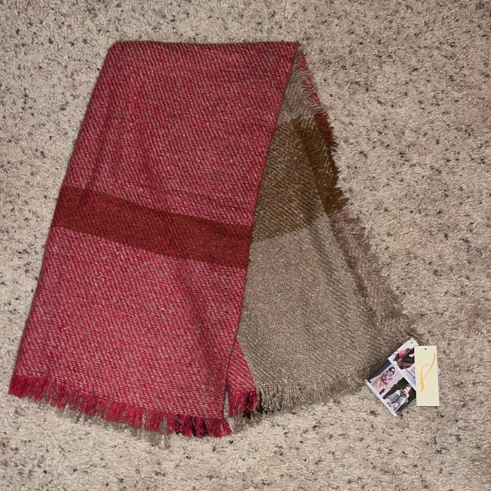 NWT collection 18 desert taupe pink purple brown plaid scarf one size